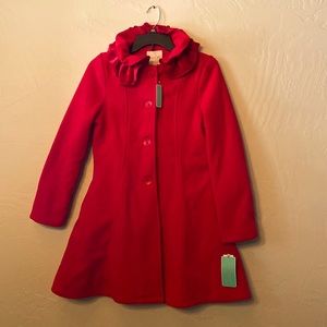 NWT Copper Key Girls Red Pea Coat with ruffles size 14-16